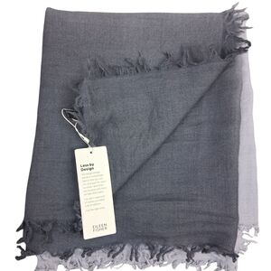 Eileen Fisher Gray Fringed Scarf Rectangular Wool, Silk And Cashmere  77"X 22